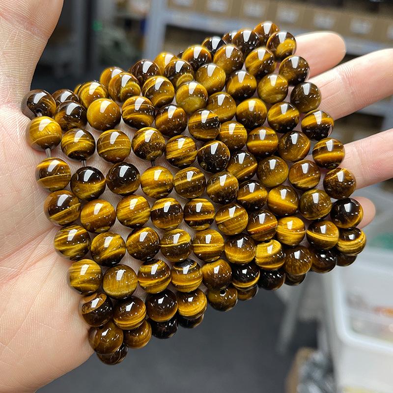 Jingdong Jewelry Unisex Round Bead Bracelet: 7A Lightning Yellow Tiger Eye Stone