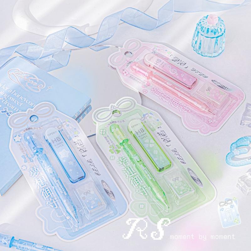 Japanese Omamori Fortune Pencil Set Kawaii Ins Transparent 0.5mm Cute Mechanical Pencil  Aesthetic Study Gift for Students