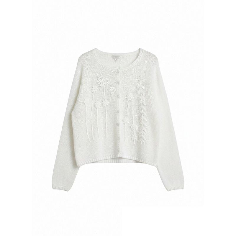 Women's Light Pink 3D Crochet Loose Knit Cardigan - Soft Knitwear for Autumn 2026