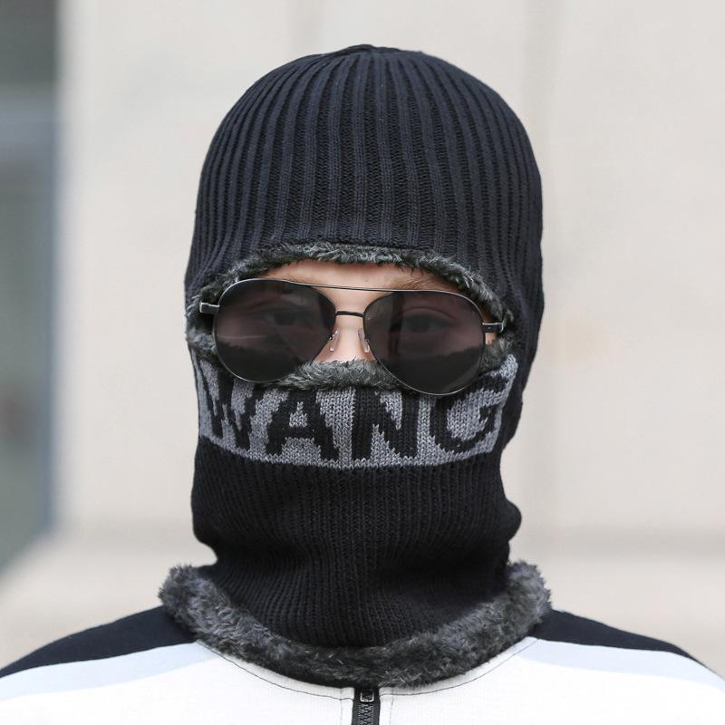 Buchstabe Herren Hals All-in-One Mütze Winter Dick Warm Wolle Gesichtsschutz Kältefest Baumwolle Strickmütze
