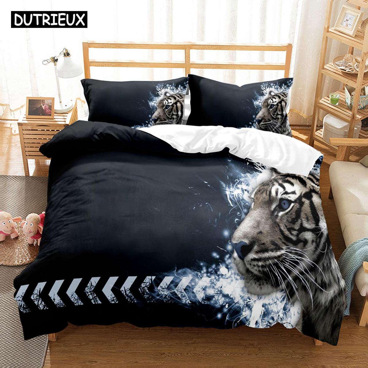 

Комплект постельного белья Animal White Tiger с изображением пейзажа, одеяло с 3D-принтом, роскошный комплект пододеяльников для домашнего текстиля, декор, полный размер Queen King Single Size EU single(135x200cm)