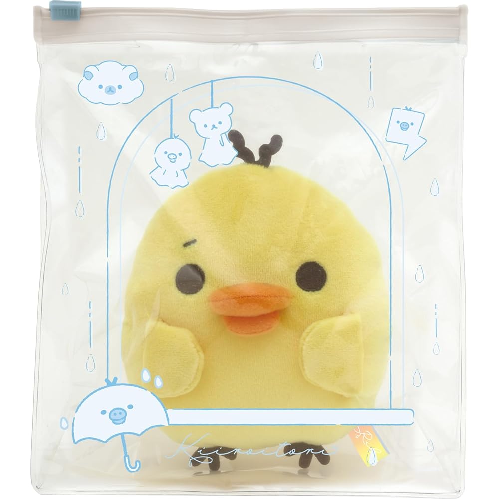 San-X Rilakkuma Rainy Day Plush Toy with Pouch Kiiroitori 180x155x70mm