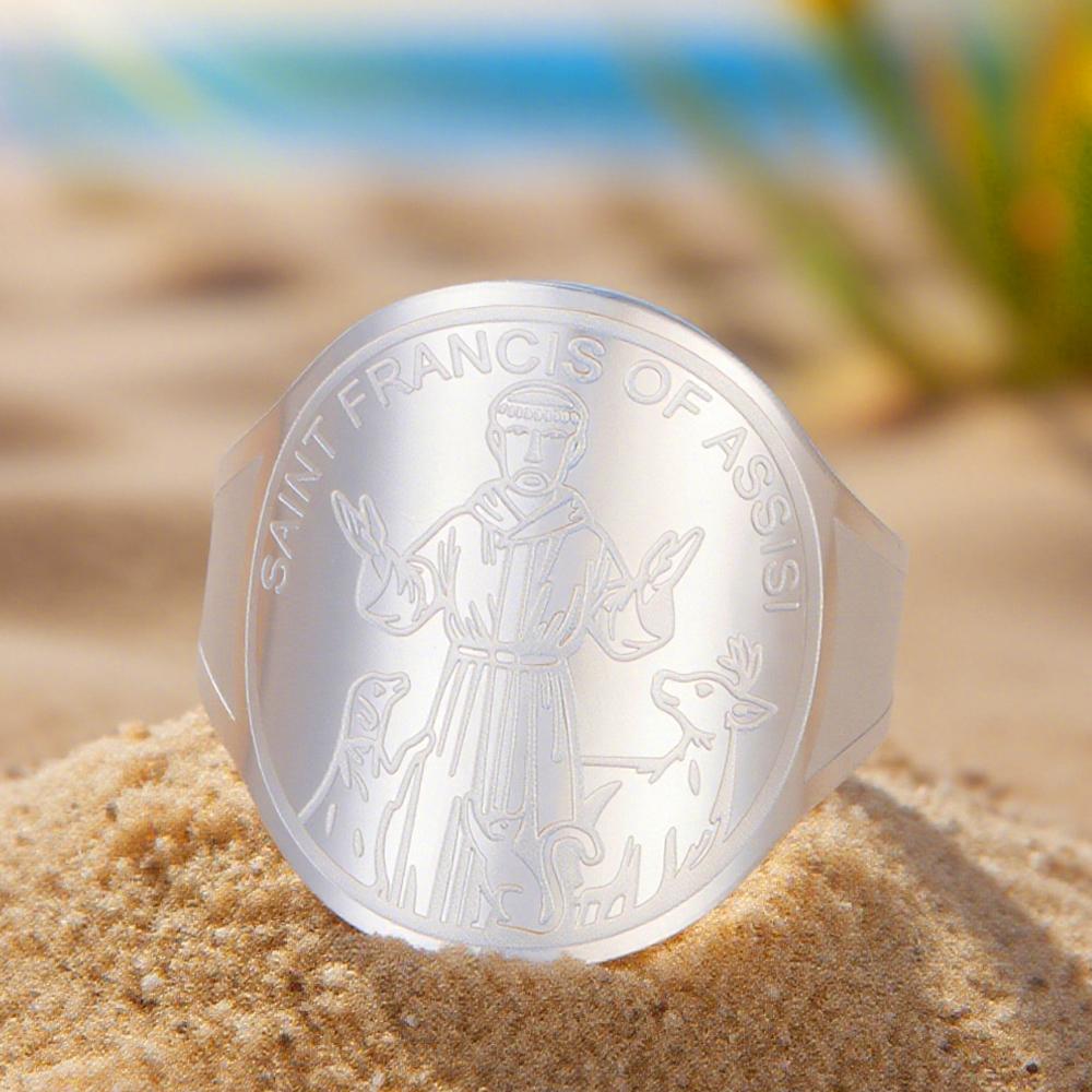 Dawapara Saint Francis of Assisi Adjustable Ring Catholic Patron Saint Animal Advocate Gifts Stainless Steel Jewelry