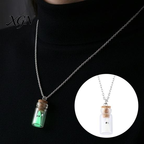 Unique Handmade Fantasy Gift Glow Ghost Necklace, Glow-in-the-dark in Bottle Pendant, Cute Halloween Party Favors Necklace Earrings, Gothic