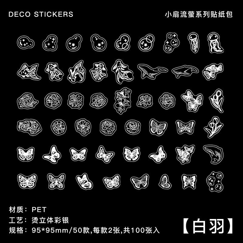 100-Sheet PET 3D Silver Foil Sticker Pack, Stereo Relief Effect & Self-Adhesive, for Journal DIY & Scrapbook Deco