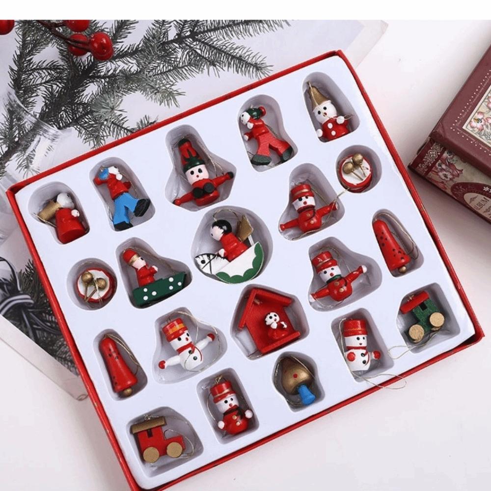 Multi Wooden Christmas Tree Decoration Small Pendant Cartoon Image Wooden Ornaments DIY Boxed Set Xmas Wreath Decoration