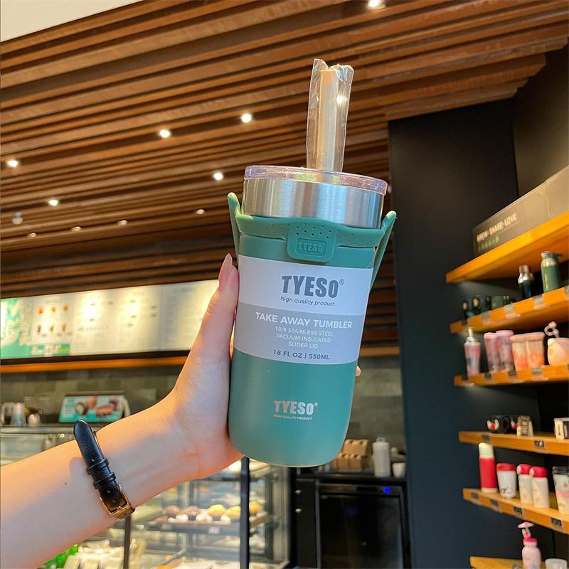 550/710ML Stainless Steel Coffee Mug with Straw Portable Car Cup Keep Cold Vacuum Tumbler Insulated Cup Double Thermos Bottles