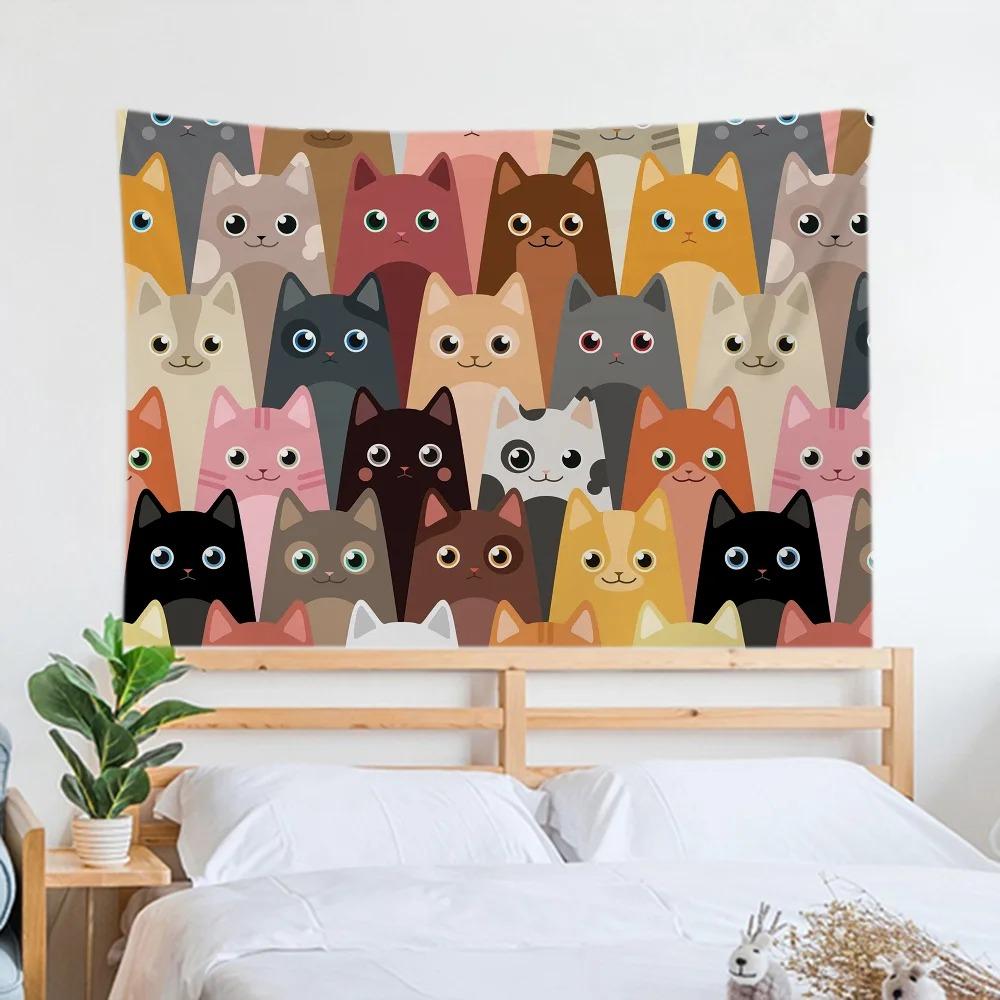 Мультяшный кот Простой гобелен Офис Гостиная Украшение Домашний Настенный Гобелен 100x75cm — фото 6