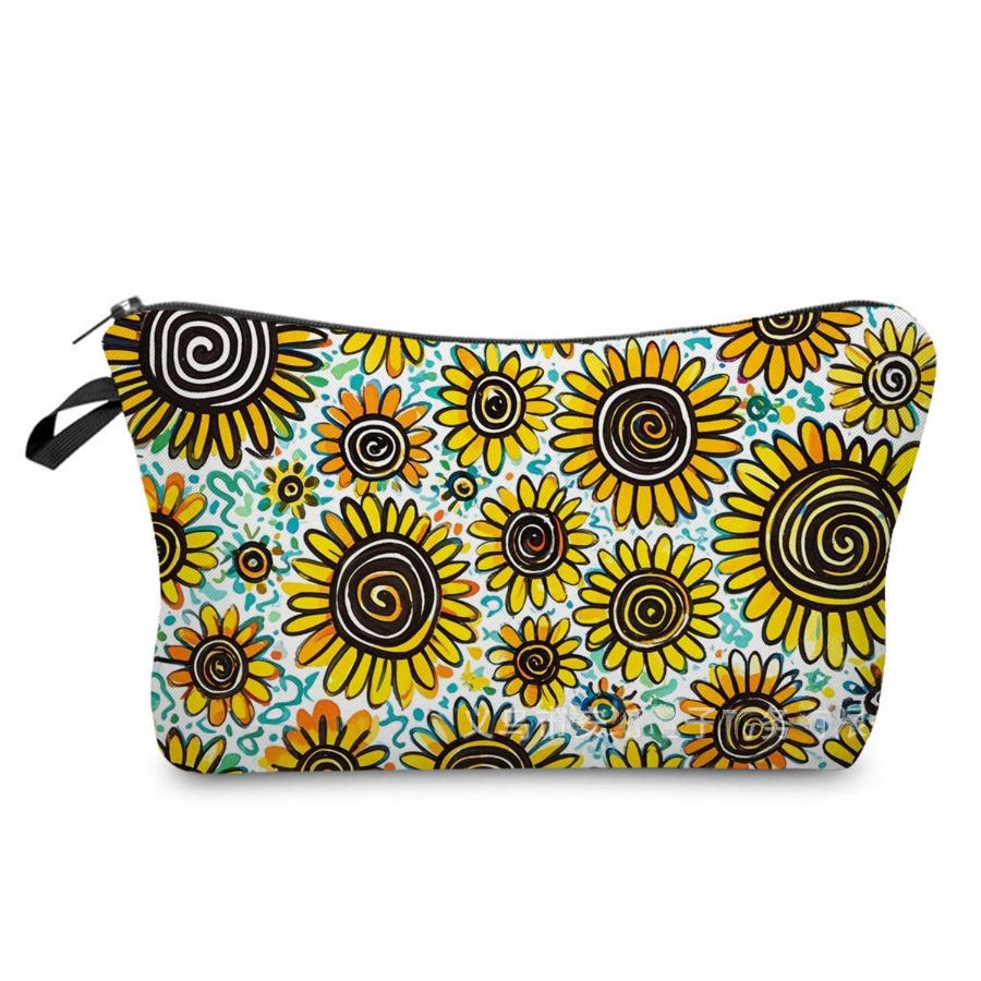 Women Sunflower Print Cosmetic Bag Toiletries Organize Travel Storage Case 6965