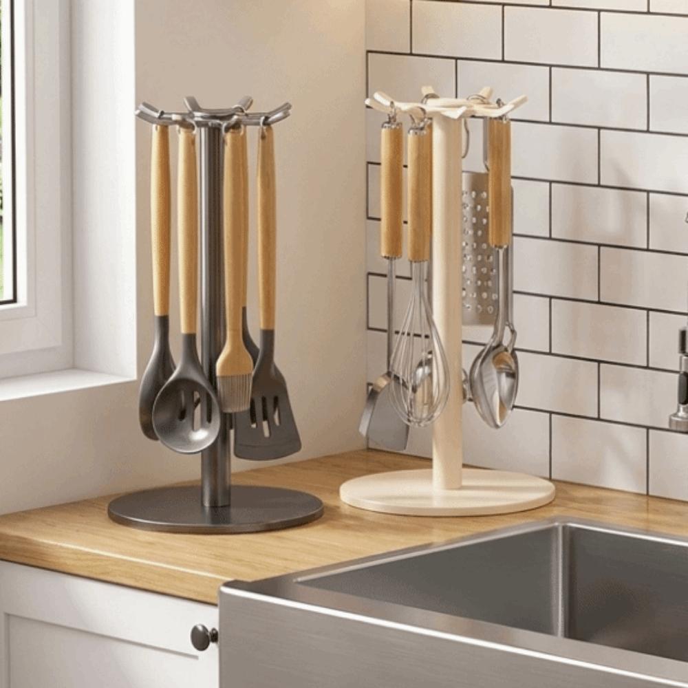 Large Capacity Rotating Utensil Storage Rack Space Saving Spoon Hanging Rack for Kitchen
