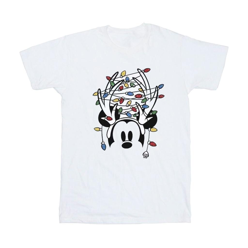 Disney Womens/Ladies Mickey Mouse Christmas Head Lights Cotton Boyfriend T-Shirt