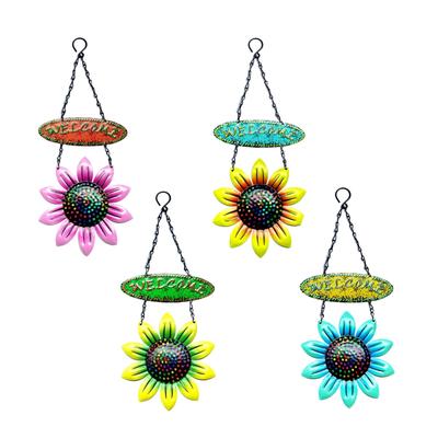 Flower Shape Welcome Sign Iron Wall Hanging Ornaments Door Window Hangers Pendant Garden Home Decoration Gifts