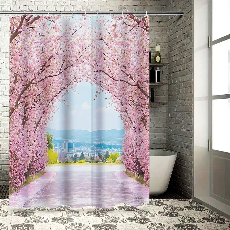 Cherry Blossom Tunnel Shower Curtain—Stunning Nature Scene for Your Bathroom—Romantic and Serene Decor Idea Waterproof Durable