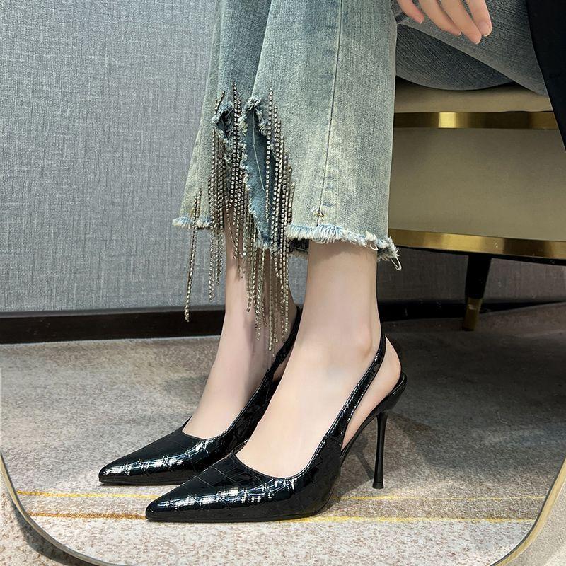 Sexy French new black high heels women's fashion single shoes thin heel pointed head shallow mouth rear empty versatile shoes