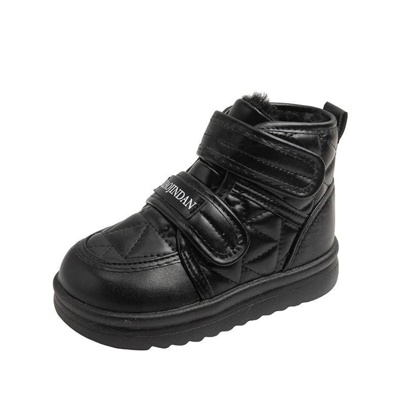 

Children Warm Boots with Thick Fur Kids Snow Boots Double Hook&loop Winter Boys Girls Short Boots Soft Non-slip 37 чорний