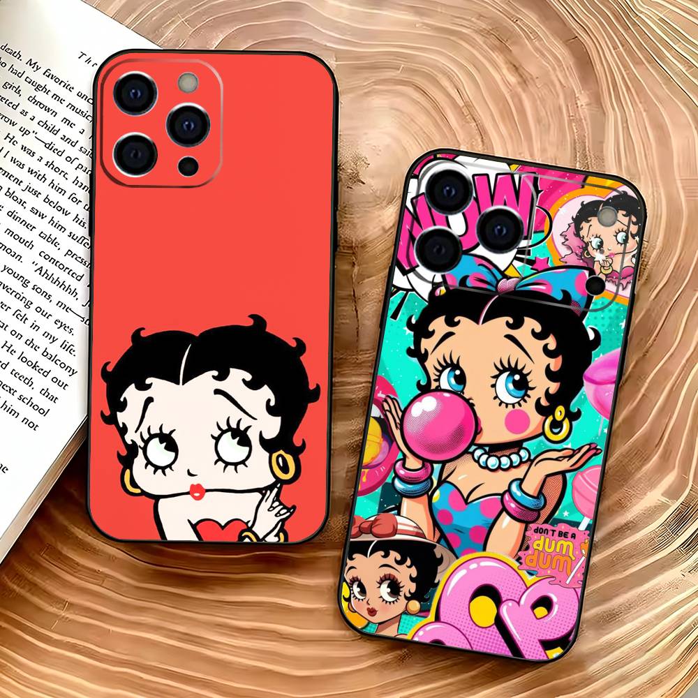 B-Betty Cute B-Boop Phone Case For iPhone 17,16,15,14,13,12,11 Plus,Pro Max,XS,Soft Black Cover