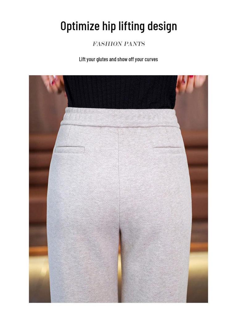 Pantalon Large Taille Haute en Laine Cachemire pour Femme - Automne/Hiver, Épais, Élégant, Polyvalent, Design Droit Décontracté.