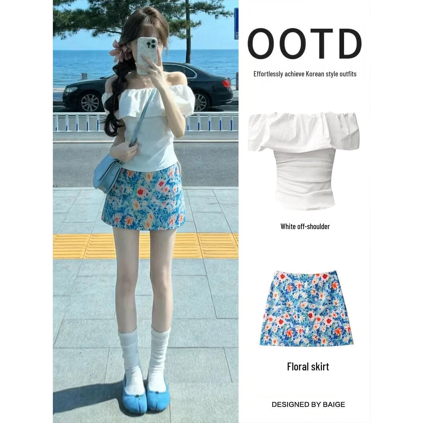 Stunning High-Waisted A-Line Bodycon Skirt with Summer Oil Painting Print S