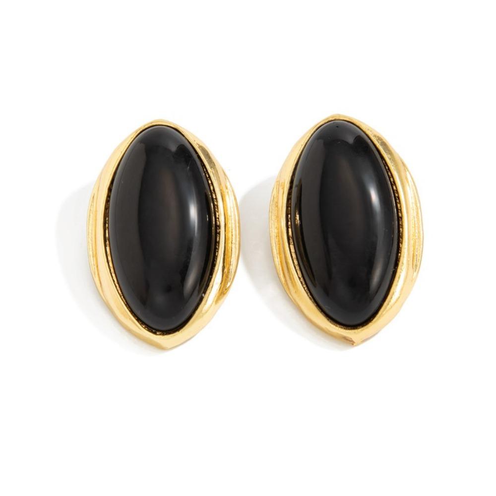 Elegant Style Oval Resin Finger Ring Simple Light Luxury Retro Earrings  Party