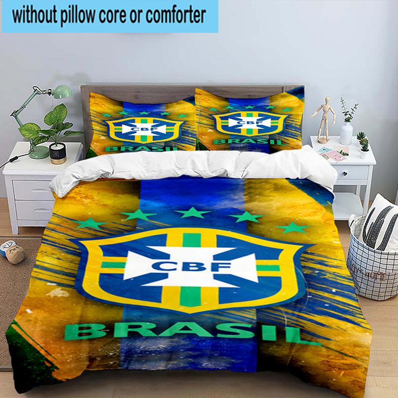 3pcs Brazilian Football Federation Printed Bedding Set Duvet Cover Closure Includes 1 Duvet Cover & 2 Pillowcases Bedding Sets Home Decor Gifts