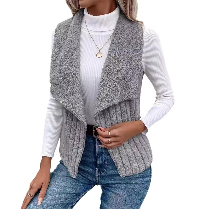 Women Casual Simple Solid Color Plush Vest Women Autumn Winter All-match Style Keep Warm Sleeveless Lapel Slim Vests Coat Female