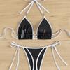 Color Block Tie Thong Sexy Two Piece Bikini Set Elegant Comfortable Swimwear