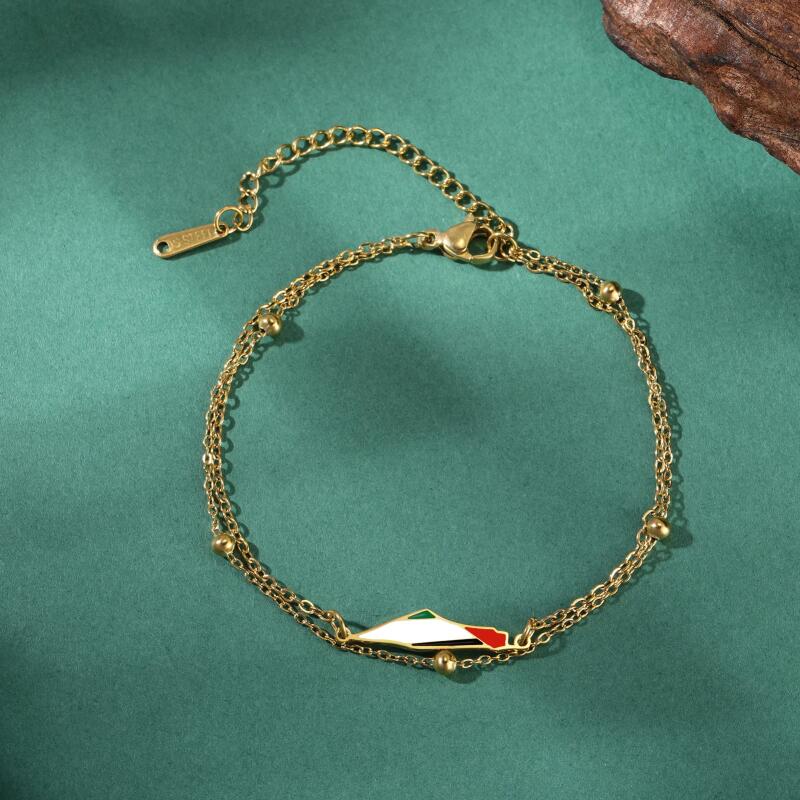 Verstellbares Kettenarmband, zweilagiges Edelstahl-Armreif mit geometrischem Anhänger - Schiebeschließe, Unisex-Schmuck, 15-19 cm, Gold-/Silberfarben