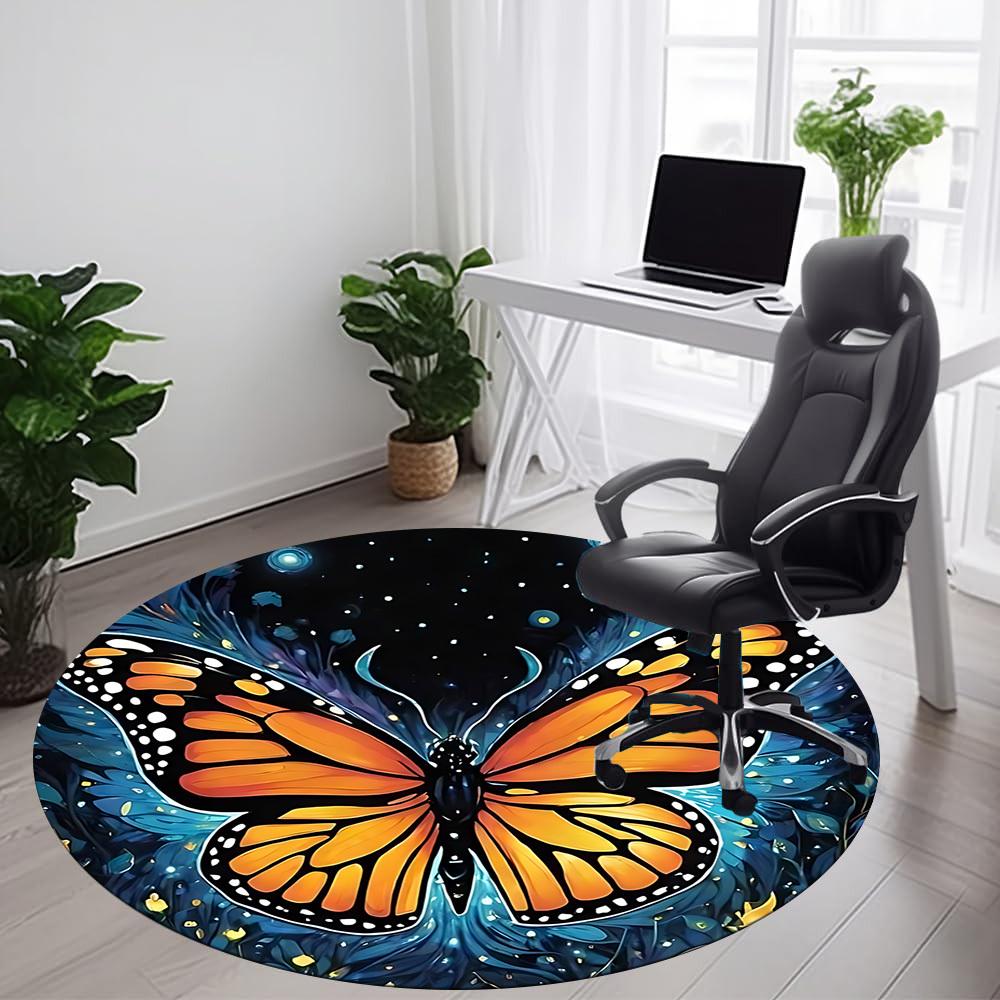 1pc Butterfly Night Office Round Area Rug, Indoor Mat Suitable ForOffice, Under Office Chairs Bedroom Living Room Home Decor, Room Deco D067