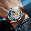 OLEVS Men's Mechanical Automatic & Manual Winding Leather Watch, Fashionable Men's Watch, Leather Skeleton, Moon Phase Display, Luminous Moon