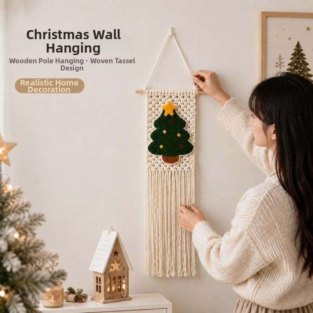 25x60cm Christmas Tapestry Tassel Fringe Holiday Wall Decoration Woven Wall Decor