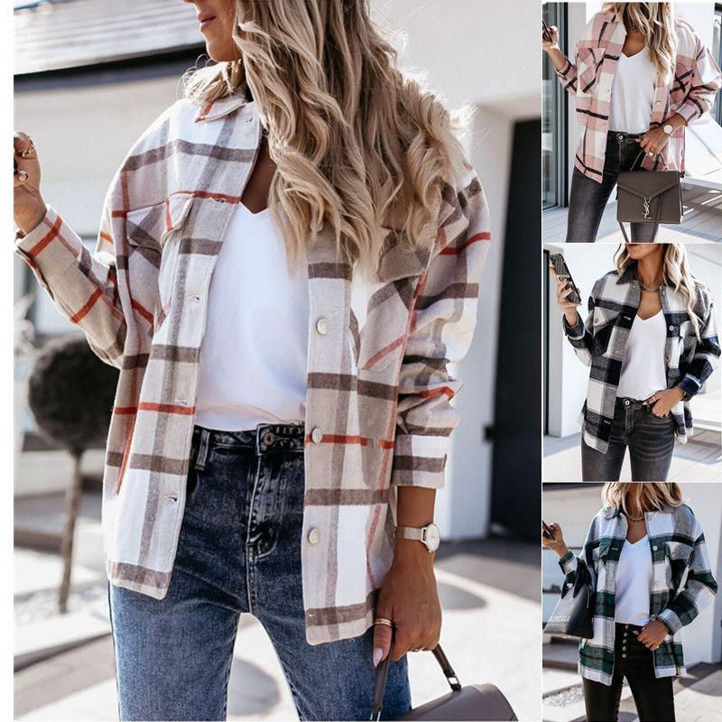 

2025 Рубашка-куртка Модная С длинным рукавом Клетчатый узор Green Gingham XL