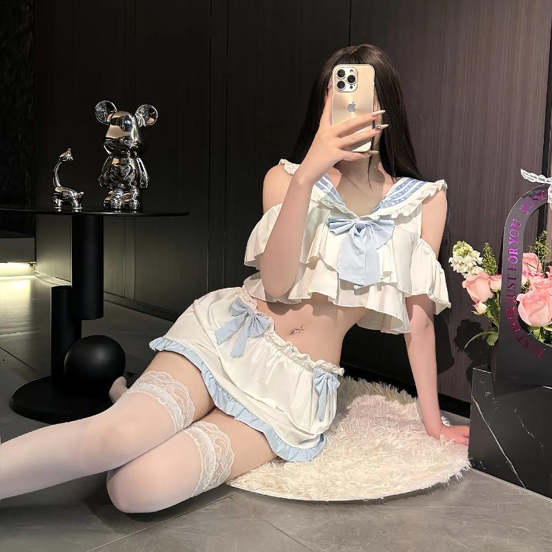 Sexy Lingerie Sexy JK Sailor Uniform Hot Split Off-the-shoulder Top Hip Skirt Pajamas