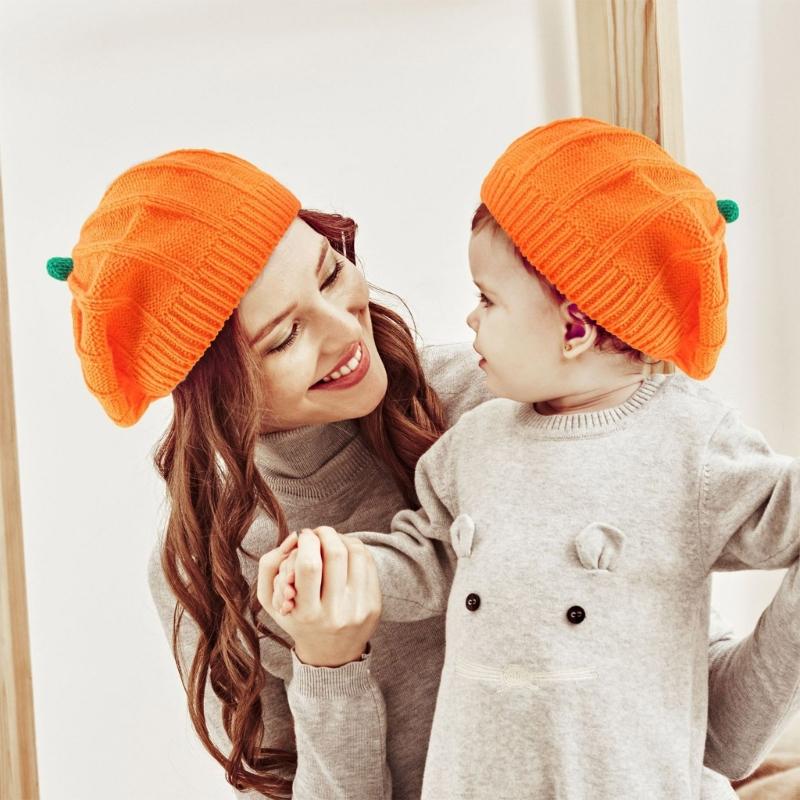 Autumn Winter Hat Thicken Soft Beret French Artist Beret Female Keep Warm Beanies Hat for Mommy Kids Taking Photo