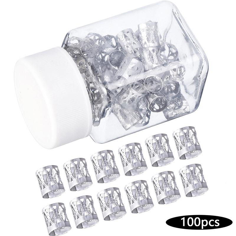 10/20/50/60/100Pcs Metal African Hair Rings Beads Cuffs Tubes Charms Dreadlock Rings clips braid spiral braid hair extension