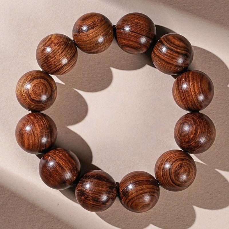 Natural Huanghuali Wood Beaded Bracelet 1Pcs Black Smooth Polished Handcrafted for Daily Wear Birthday Gift for Friends Family