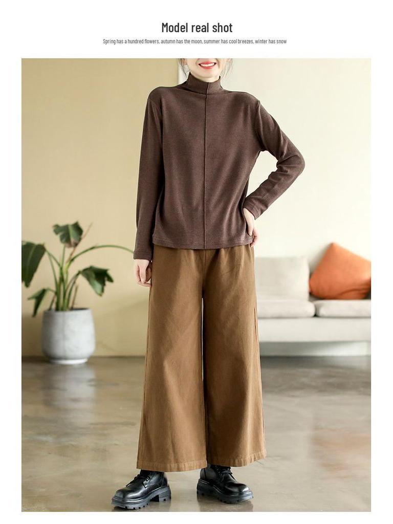 Damen Vielseitiges Patchwork Samt Semi-High Neck Shirt - Herbst/Winter 2025