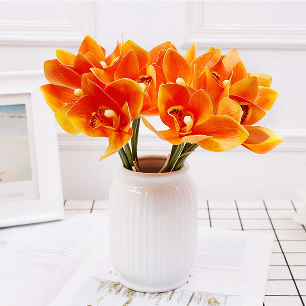 6 ks Dekorácia z umelých orchideí 3D tlačené hodvábne kvety Kovový drôtený stonok Orchidea Kvetinové dekorácie pre