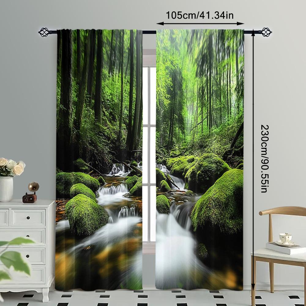2Pcs Forest Curtains Spring Nature Landscape Theme In Tropical Forest Decorative Curtains For Bedroom Living Room A