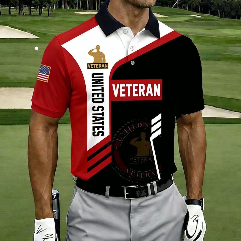 2026 New Men's American Flag 3D Printed Polo Shirt Summer Casual Short Sleeve Lapel Business Sports Top