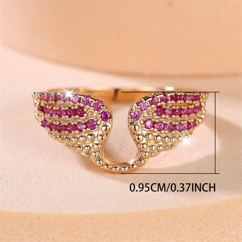 Cute Female Rose Red Zircon Angel Wings Ring Trendy Gold Silver Color Engagement Rings For Women White CZ Wedding Jewelry Gifts