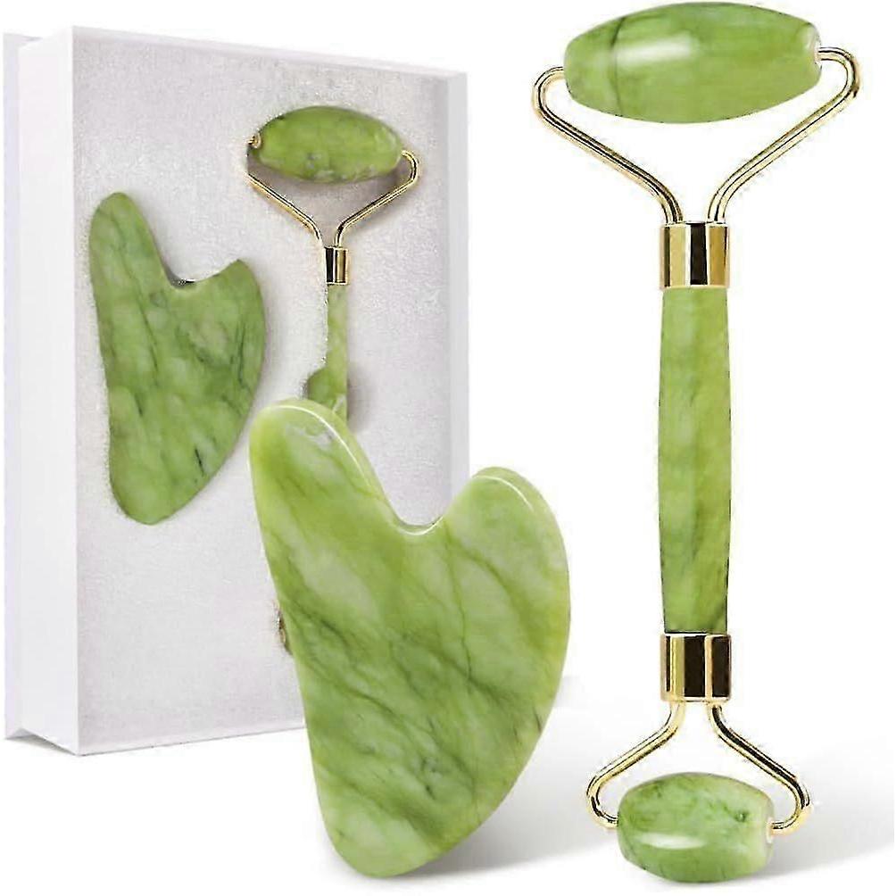 Set de Gua Sha y Rodillo de Jade para el Cuidado Diario de la Piel, Herramientas Gua Sha para Músculos de Cara, Cuello y Cuerpo