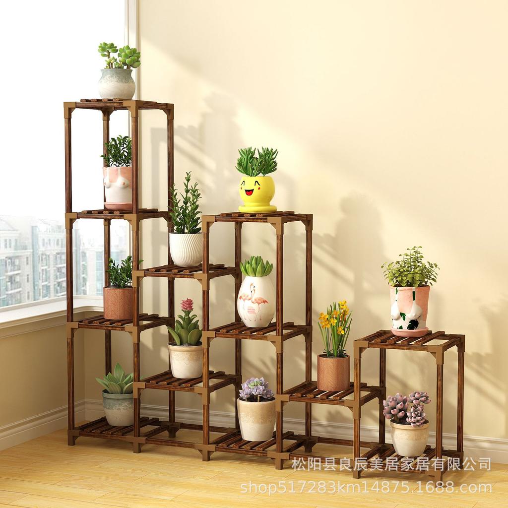 Solid Wood Minimalist Stable Balconysucculent Storage Shelf Multi-layer Flower Pot Rack Waterproof Green Bonsai Trellis