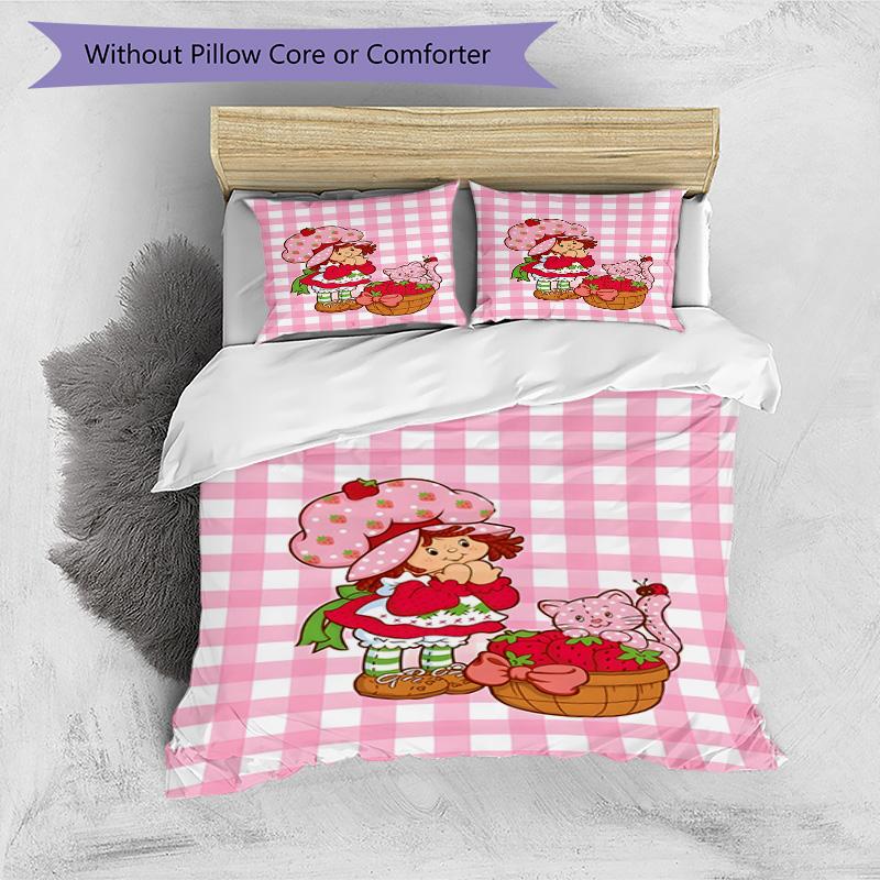 3pcs Princess Strawberry3 Design Cover Set - HD Printed Bedding with 1 Cover and 2 Pillowcases - Perfect for Home and Dorm Decor