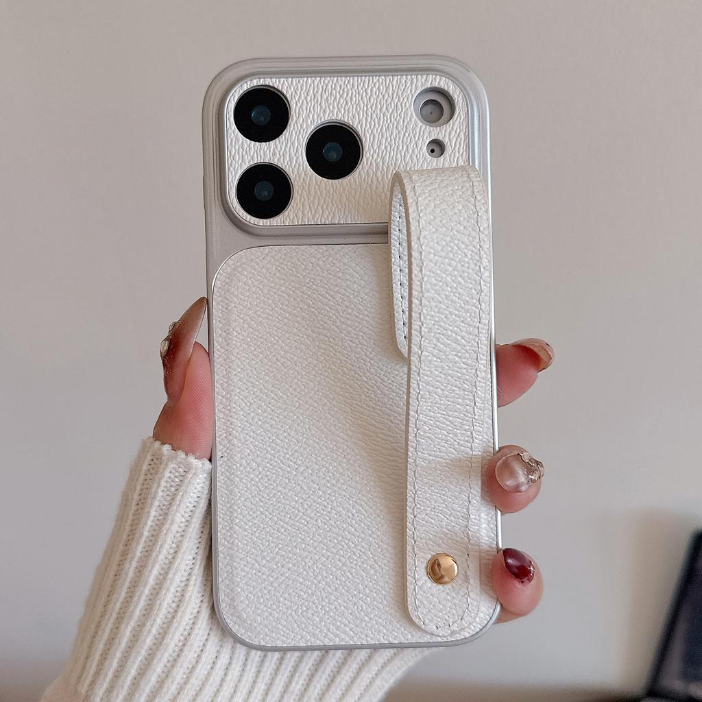 Wristband Leather Skin Hybrid Phone Case For iPhone 17 Pro Max iPhone 16 15 14 13 Pro Max with Hand Strap PC+PU Matte Anti-skid Hard Cover