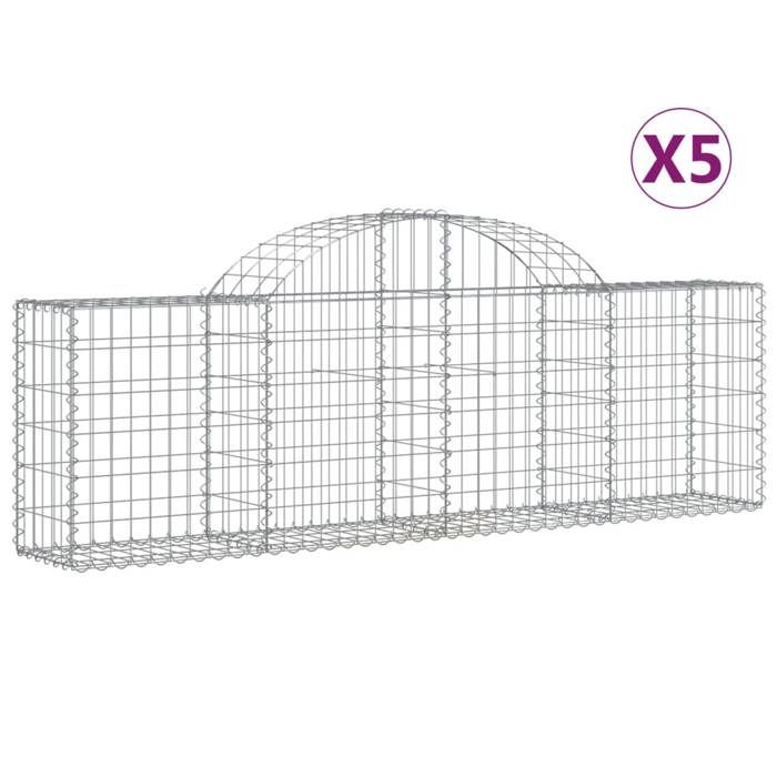 VidaXL Paniers à gabions arqués 5 pcs 200x30x60/80 cm Fer galvanisé, gabion, cage de gabion, panier de mur de gabion, mur de 3146071