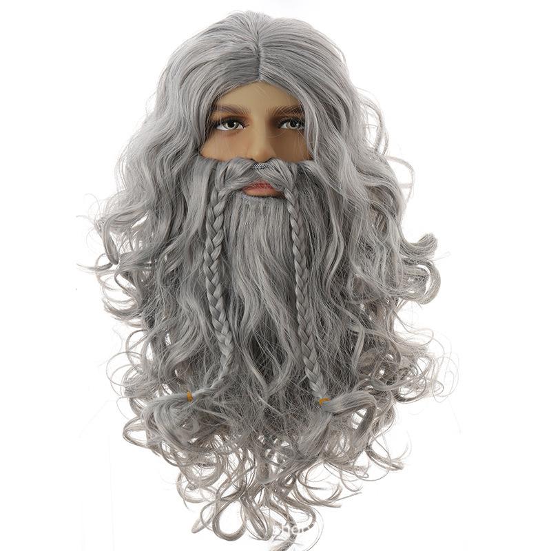 Christmas Performance Wig Jesus Magician Wizard Cosplay Wig Men's Halloween Party Stage Wig 