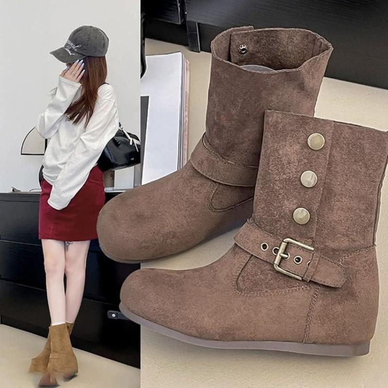 Vintage Boken Medium Single Boots Women's Autumn New Pile Platform Martin Boots Western Cowboy Boots