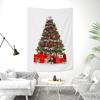 White Realistic Christmas Tree Wall Tapestry Gold Red Ornament Ball Tinsel Gift Box Bow Minimalist Holiday Aesthetic Home