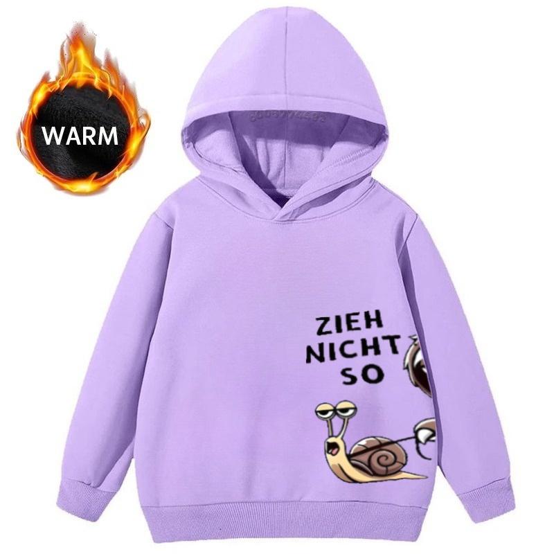 Latest model Warm fleece children's hooded sweater with cute cartoon snail letter pattern, loose and casual pullover hoodie