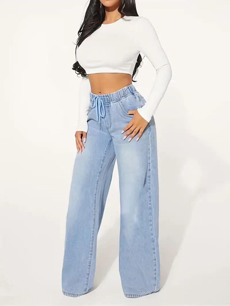 Women s High Waist Wide Leg Jeans Loose Fit Casual Stretch Denim Pants S